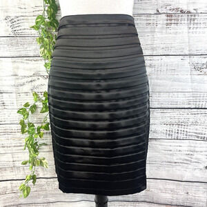 Dressbarn Skirt size 4 Black Satin Layers Pencil Knee Wedding Cocktail Church
